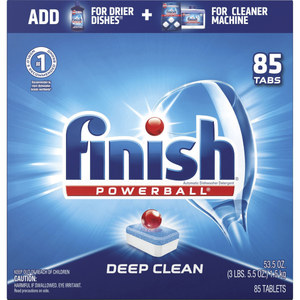 lot 26102 image: Finish Powerball Deep Clean, Dishwasher Detergent (85 Tabs) - Retail $13.98