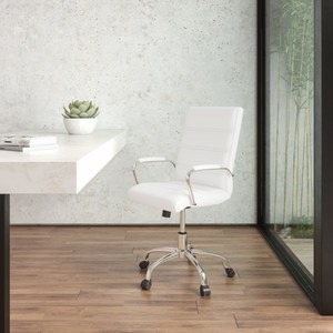 lot 26147 image: Flash Furniture - Mid-Back Executive Swivel Office Chair with Metal Frame and Arms - White LeatherSoftChrome Frame - Retail $170.99