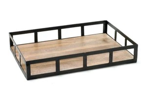 lot 26160 image: Rectangle Iron and Wood Tray, Black and Brown  - Retail $101.99
