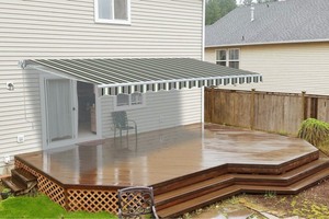 lot 26189 image: Aleko - 20ft.x10ft. Motorized Retractable White Frame Patio Awning - CANOPY NOT INCLUDED - Retail $677.49
