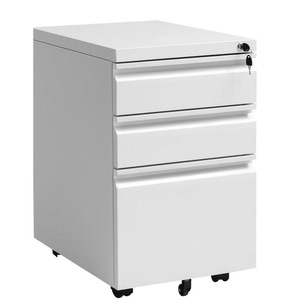 lot 26184 image: Superday - 3-Drawer Locking Rolling Metal File Cabinet - White - Retail $128.00