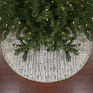 lot 26116 image: Northlights 48in. Wood Grain Pattern Christmas Tree Skirt - Faux Fur, IvoryGold - Retail $61.99