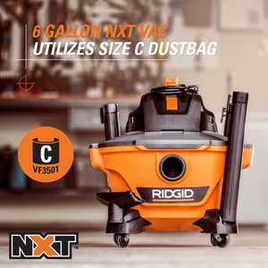 lot 26137 image: RIDGID - 6 Gal. 3.5-Peak HP NXT WetDry Shop Vacuum with Filter, Hose and Accessories, OrangesPeaches - Retail $99.00