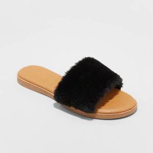 lot 1488 image: Womens Kara Faux Fur Slide Sandals - Universal Thread Black 10