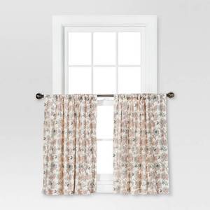 lot 1493 image: Set of 2 Panels - 36x42 Floral Curtain Tiers WhiteBeige - Threshold