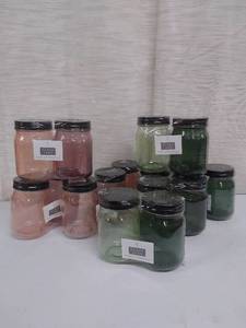 lot 5601 image: NEW 16 Glass Jars with Lids 13.5 FL Oz Jars