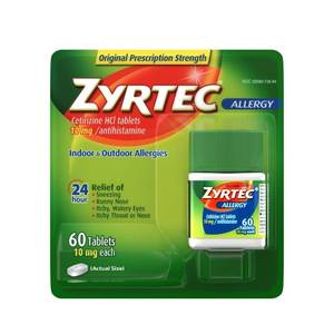 lot 5605 image: BRAND NEW Zyrtec 24 Hour Allergy Relief Tablets - Cetirizine HCl - 60ct