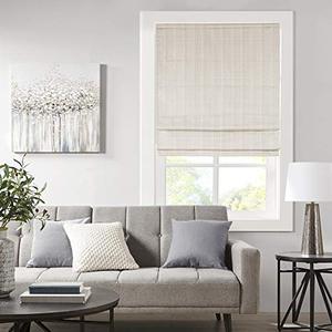 lot 6109 image: Madison Park Galen Cordless Roman Shades - Fabric Privacy Single Panel Darkening, Energy Efficient, Thermal Insulated Window Blind Treatment, for Bedroom, Living Room Decor, 39 x 64, Ivory