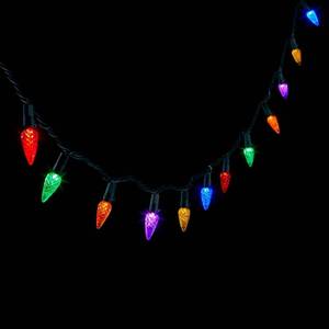 lot 6122 image: 200ct LED C6 Faceted Christmas String Lights Multicolor with Green Wire - Wondershop