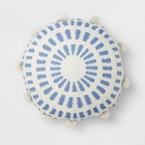 lot 6177 image: Round Pom Throw Pillow BlueWhite - Opalhouse