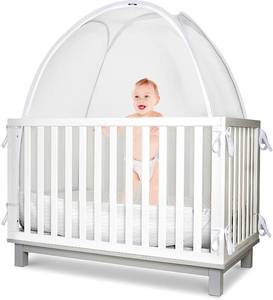 lot 8584 image: KinderSense - Baby Safety Crib Tent - Premium Toddler Crib Topper to Keep Baby from Climbing Out - See Through Mesh Crib Net - Mosquito Net - Pop-Up Crib Tent Canopy to Keep Infant in (White Wave)