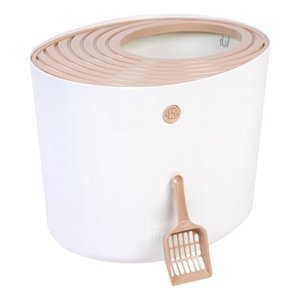 lot 8612 image: IRIS USA, Top Entry Cat Litter Box, WhiteBeige