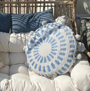lot 5615 image: Round Pom Throw Pillow BlueWhite - Opalhouse