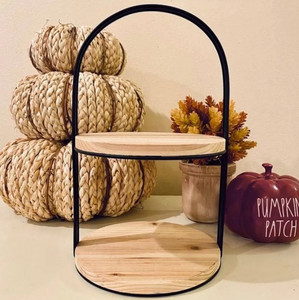 lot 8590 image: Target Black Metal & Wood Tiered Tray (Set of 2)