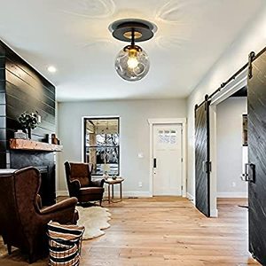 lot 8543 image: 1-Light Mini Glass Globe Ceiling Light, Modern Semi Flush Mount Ceiling Light Fixture, Black Ceiling Light for Hallway Aisle Porch Stairway Closet