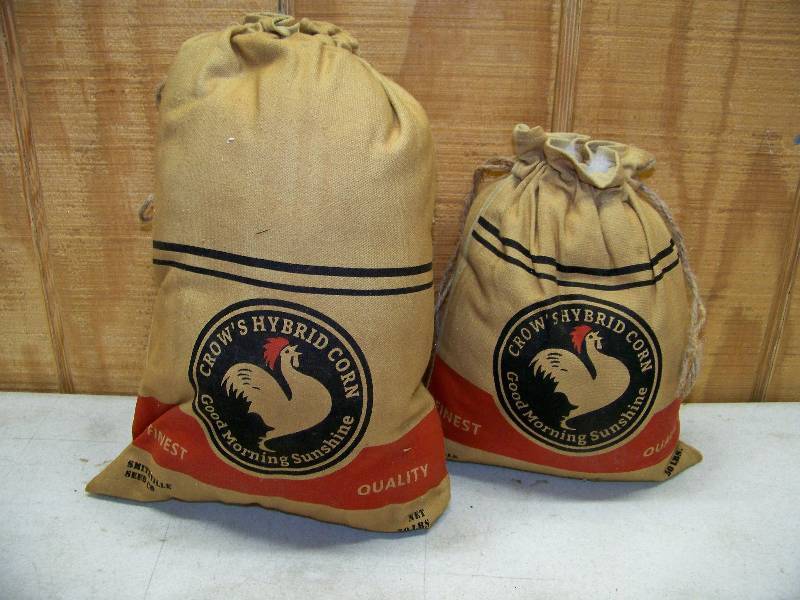 lot 580 image: 2 Rooster Feed Sacks Home Dcor