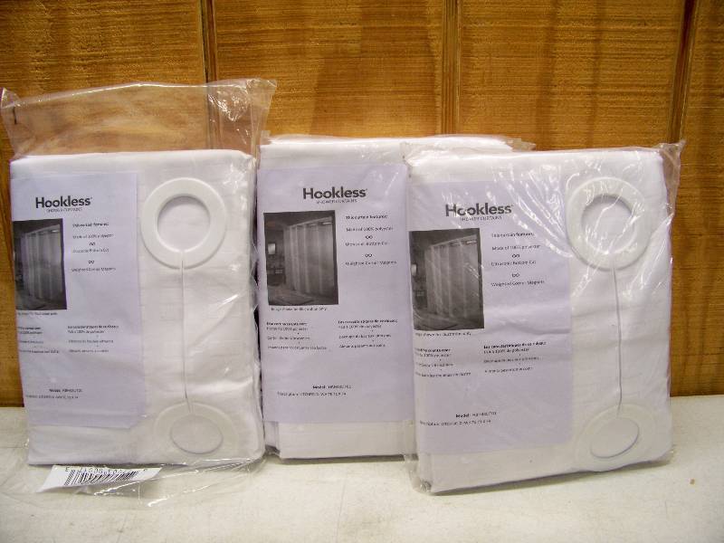 lot 650 image: 3 Litchfield Hookless Shower Curtains