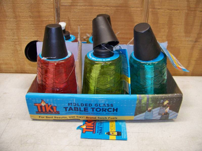 lot 711 image: 5 Molded Glass Tiki Table Torches
