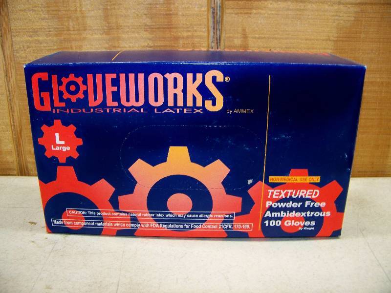 lot 786 image: 10 Boxes of 100 Gloveworks Textured Powder Free Industrial Latex Gloves