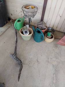 lot 5766 image: Plant Stand, Planters and Water Cans