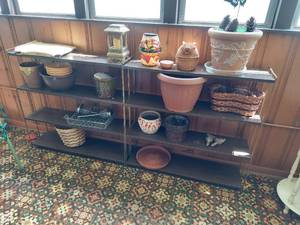 lot 5858 image: 2 Metal Shelves with Planters