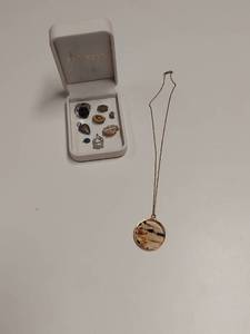 lot 5931 image: Jewelry in White Box - Chain and Pendant and Pins