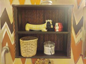 lot 5942 image: Wicker Shelf with Contents