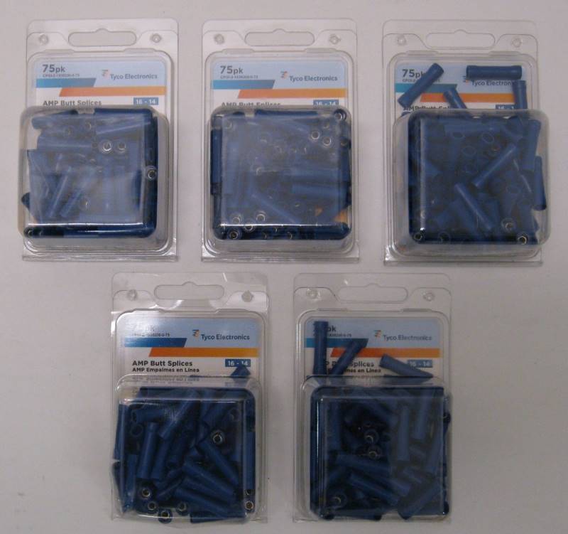 lot 2322 image: 50 TYCO AMP Butt Splice Vinyl 16-14 AWG BLUE