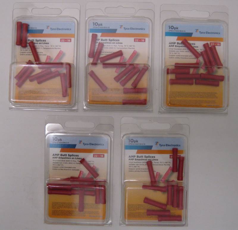 lot 2323 image: 50 TYCO AMP Butt Splice Vinyl 22-18 AWG RED
