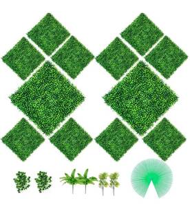 lot 1946 image: VEVOR Artificial Boxwood Panels, 12 PCS 20x20 Boxwood Hedge Wall Panels, PE Artificial Grass Backdrop Wall 1.6, Privacy Hedge Screen for Decoration of Outdoor, Indoor, Garden, Fence, and Backyard