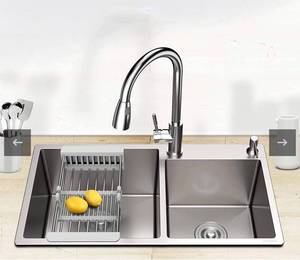 lot 1959 image: Double Kitchen Sink,32x18 in Undermount Stainless Steel Double Bowl Kitchen Sink with Bonus Dish Drying Rack and Gloves