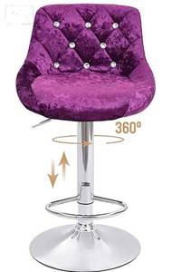 lot 1961 image: Velvet Padded Kitchen Counter Height Stool Armless High Back Metal Dining Chair Purple Swivel Height60-80cm(24-31inch) - Retail $178