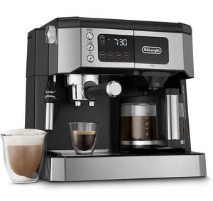 lot 1962 image: $$ DeLonghi All-in-One Combination Coffee Maker & Espresso Machine  Advanced Adjustable Milk Frother for Cappuccino & Latte  Glass Coffee Pot 10-Cup - Retail $290