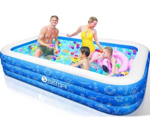 lot 1972 image: Semai Family Inflatable Swimming Pool, 118x72x20 Full-Sized Inflatable Lounge Pool for Kiddie, Kids, Adults, Toddlers for Ages 3 ,Swimming Pool for Backyard,Outdoor BlueWhite)