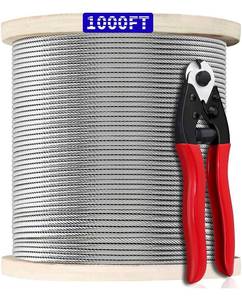 lot 1975 image: 1000FT 18 T316 Stainless Steel Cable, Wire Rope Aircraft Cable for Deck Cable Railing Kit, 7 x 7 Strands Construction,DIY Balustrades, Comes with a Cutter