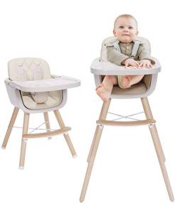 lot 1978 image: 3-in-1 Baby High Chair with Adjustable Legs, Tray -Cream Color Dishwasher Safe, Wooden High Chair Made of Sleek Hardwood & Premium Leatherette