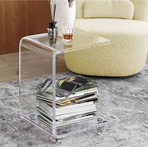 lot 1981 image: $$ Onelux Mobile C Shaped End Table,Acrylic Sofa Side Table, Snack Table On Wheels,Clear Rolling Table - Retail $168