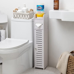 lot 5817 image: Aojezor Small Bathroom Corner Cabinet with Doors and Shelves, Slim Vanity Cabinet, Bathroom Sink Narrow Organizer, Paper Holder Storage Towel Rack, White