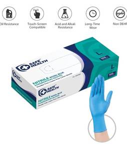 lot 5830 image: SAFE HEALTH Blue Nitrile Exam Gloves  3.5 Mil Free of Powder-Latex  Disposable-Textured  Clinic-Office-Daily