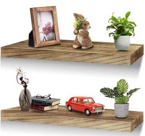 lot 5832 image: Floating Shelves Wood for Wall, 24 Inch Rustic Floating Shelf Easy Wall Mounted, Thick Natural Wall Shelves with Smart Brackets for Bathroom, Bedroom, Kitchen, Living Room, Office Decor & Storage