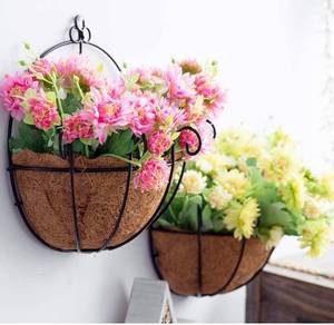 lot 5842 image: YARDWE Metal Hanging Planter Basket with Coconut Coir Liner Plant Flower Pot Hanger Half Moon Flower Basket for Porch Indoor Outdoor Garden Decorations