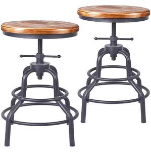 lot 5858 image: Diwhy Industrial Vintage Bar Stool,Kitchen Counter Height Adjustable Screw Stool,Swivel Bar Stool,Metal Wood Stool,27 Inch,Fully Welded Set of 2 (Wooden Top)