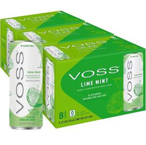 lot 13606 image: VOSS Lime Mint Flavored Sparkling Water - Unsweetened, Zero Calories, 355ml Cans (Pack of 24)