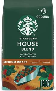 lot 13607 image: Starbucks Ground Coffee-Medium Roast Coffee-House Blend-100% Arabica-1 bag (18 oz) Lot of 6
