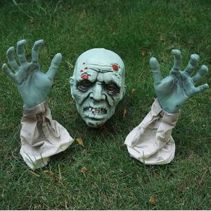 lot 13609 image: OYANARNAR Halloween Zombie Decorations, Halloween Zombie Face and Arm Yard Lawn Stakes, Groundbreaker Zombie for Outdoor Halloween Yard Decorations