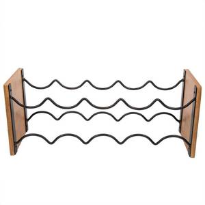 lot 13633 image: Creative Home Acacia Wood and Black Wire Wine Rack, Whine Bottle Holder, Free Standing Wine Bottle Rack