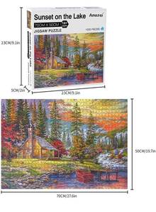 lot 13644 image: Jigsaw Puzzles 1000 Pieces for Adults - Lakeside Sunset Jigsaw Puzzle with Letters on Back - Premium Cardboard Perfect Interlocking Clear Printing2820In