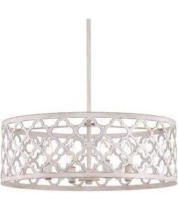 lot 13657 image: Kira Home Sutton 20 4-Light Modern Chandelier, Metal Quatrefoil Drum Shade, Antique White Finish