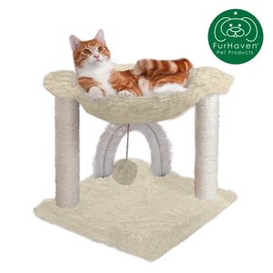 lot 13659 image: FurHaven Pet Cat Furniture Tiger Tough Plush Cat Hammock, Cream