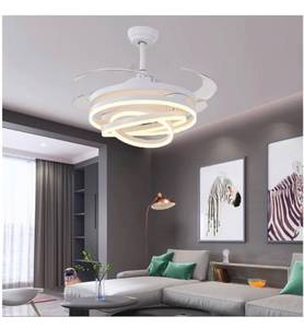 lot 13660 image: $$ GWDZ 42 Inch Retractable Ceiling Fans with Lights and Remote, White Invisible Timing Ceiling Fan 3-Color LED Lamp Modern Smart led Ceiling Fan Light for Bedroom Living Room Art Decor